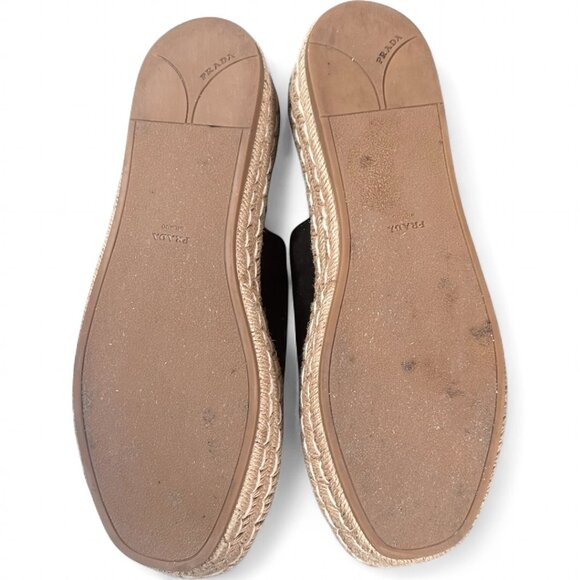 Prada Black Suede Open Toe Espadrille Ankle Strap Platform Sandals, size 39.5 - Picture 7 of 7